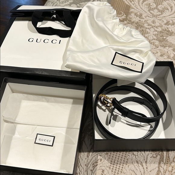 Gucci Accessories - Authentic Gucci Black Leather Slim
GG Marmont Belt 409417 115/46 with Gift Box